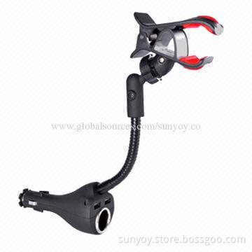 Universal slip car holder with a cigar socket and dual USB ports
